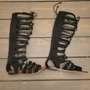 Vince Camuto black suede Marcellin lace up flat size 6